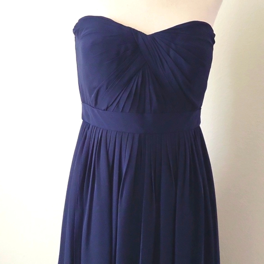 Jenny Yoo Midnight Strapless Chiffon Pleated Gown